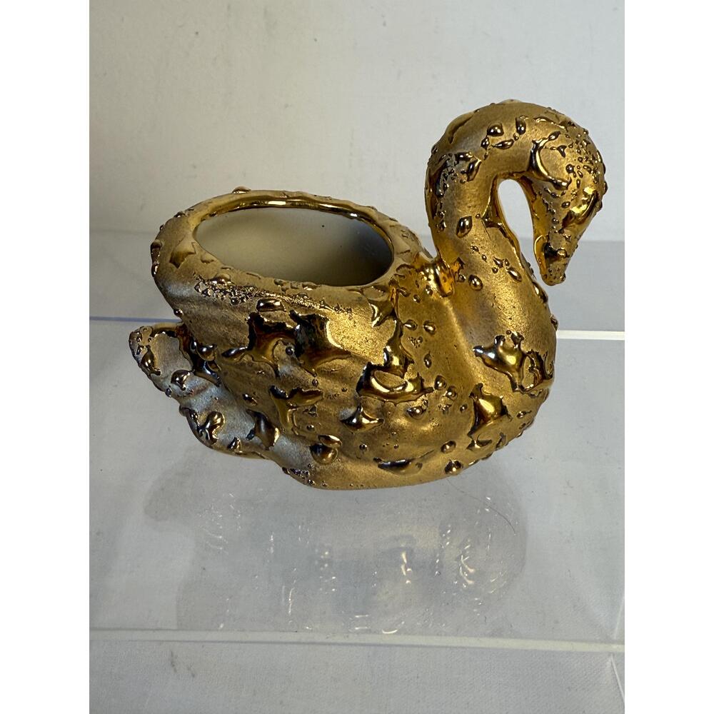22k Gold Hand Painted Textured Weeping Swan Tooth Pick Holder Decorative Object